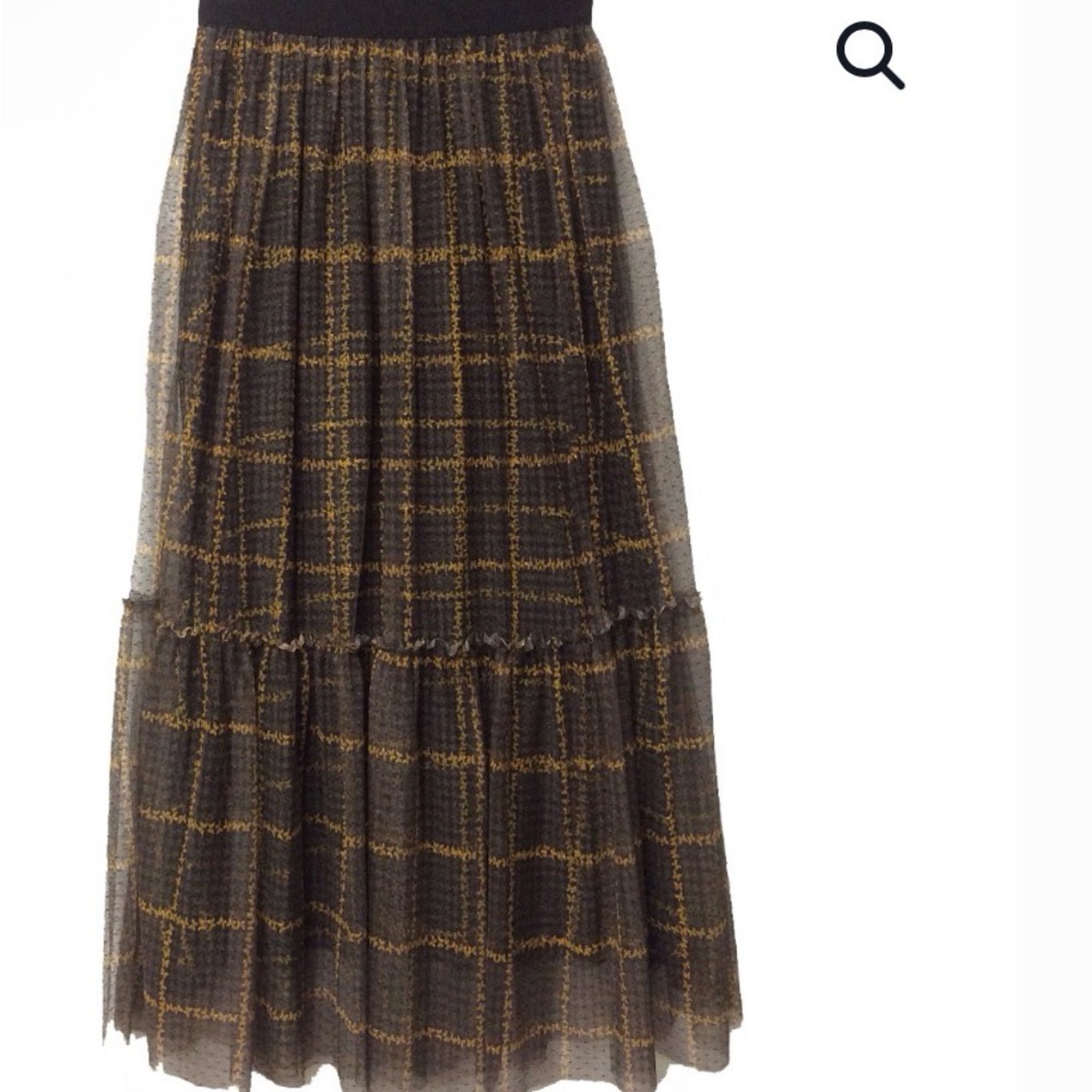 Cristina Gavioli Plaid Tulle Midi Skirt Size 8 NWT